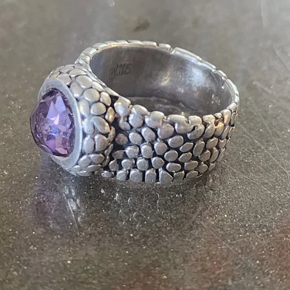 Sterling Silver Heavy Chunky Women's Ring Sz 11 Purple Gemstone Men's Snake Skin